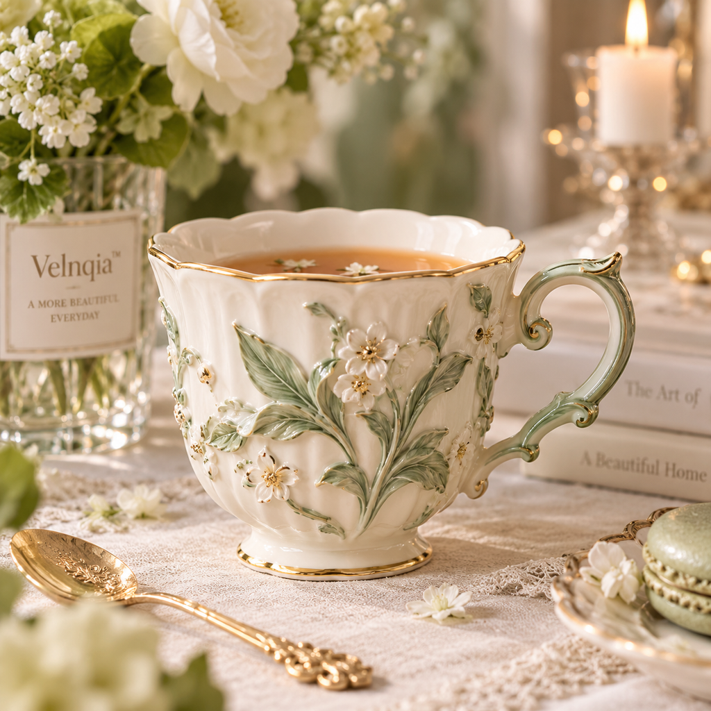 Velnqia™ Seraphine — Sculpted Porcelain Teacup