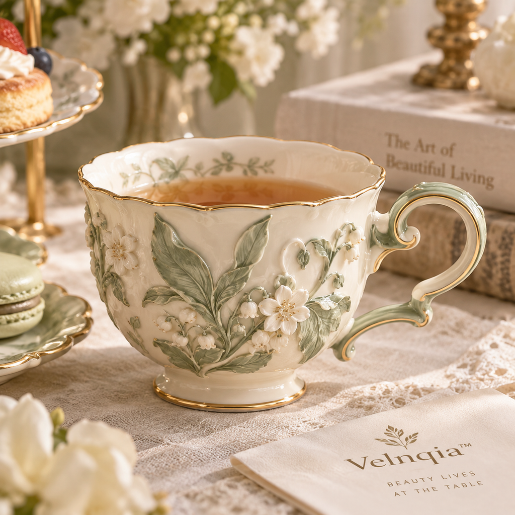Velnqia™ Seraphine — Sculpted Porcelain Teacup