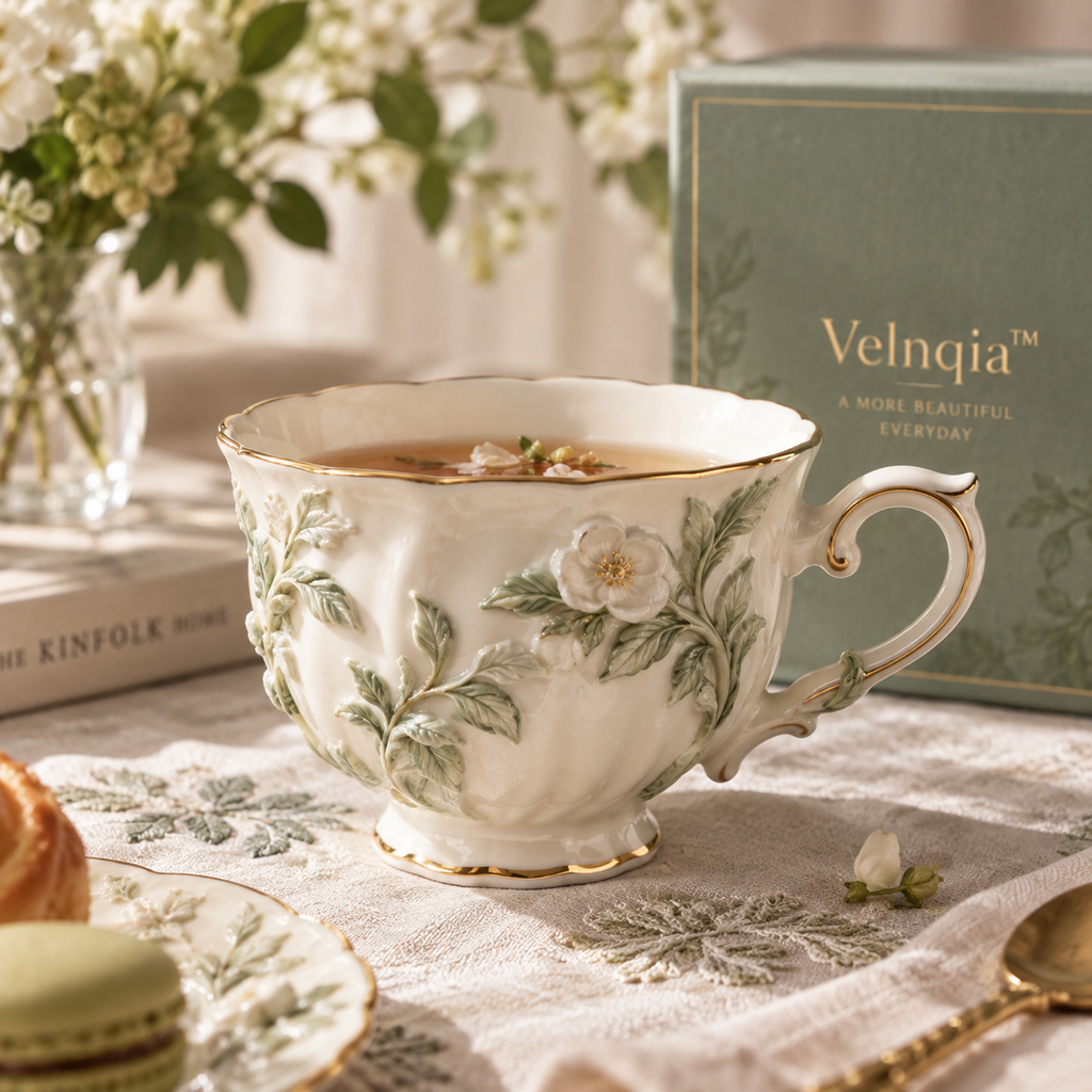 Velnqia™ Seraphine — Sculpted Porcelain Teacup
