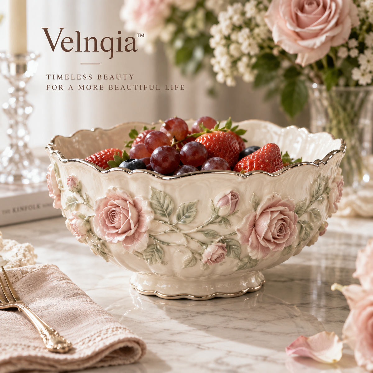 Velnqia™ Rosavelle — Sculpted Porcelain Serving Bowl