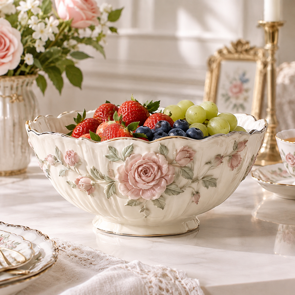 Velnqia™ Rosavelle — Sculpted Porcelain Serving Bowl