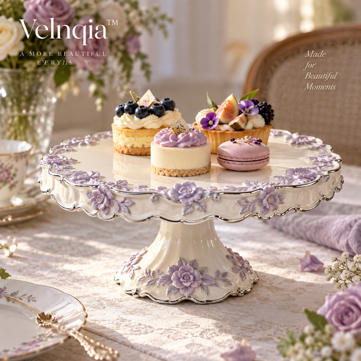 Velnqia™ Marielle — Sculpted Porcelain Cake Stand