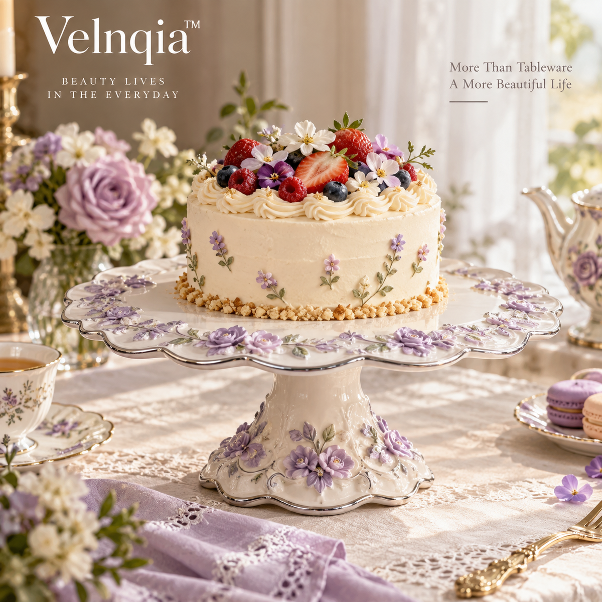 Velnqia™ Marielle — Sculpted Porcelain Cake Stand