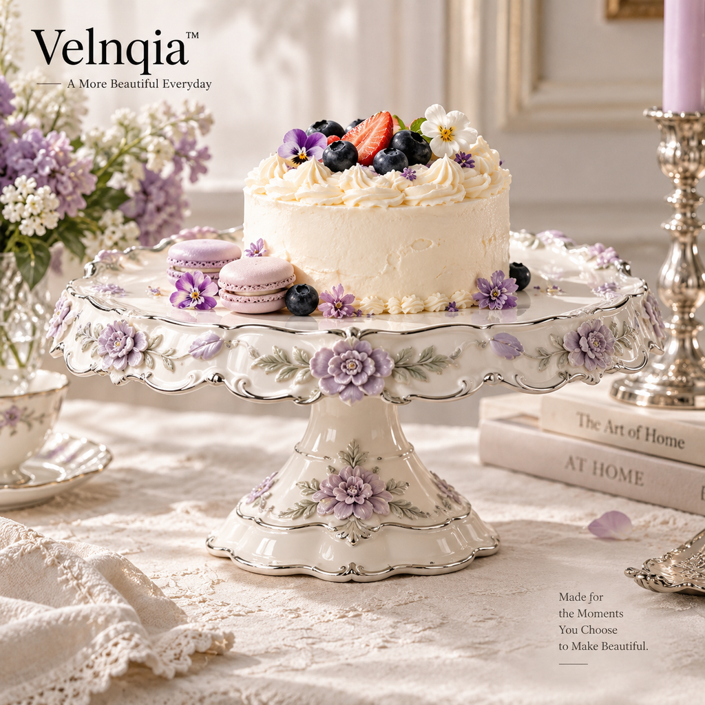 Velnqia™ Marielle — Sculpted Porcelain Cake Stand