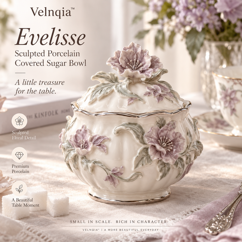 Velnqia™ Evelisse — Sculpted Porcelain Covered Sugar Bowl