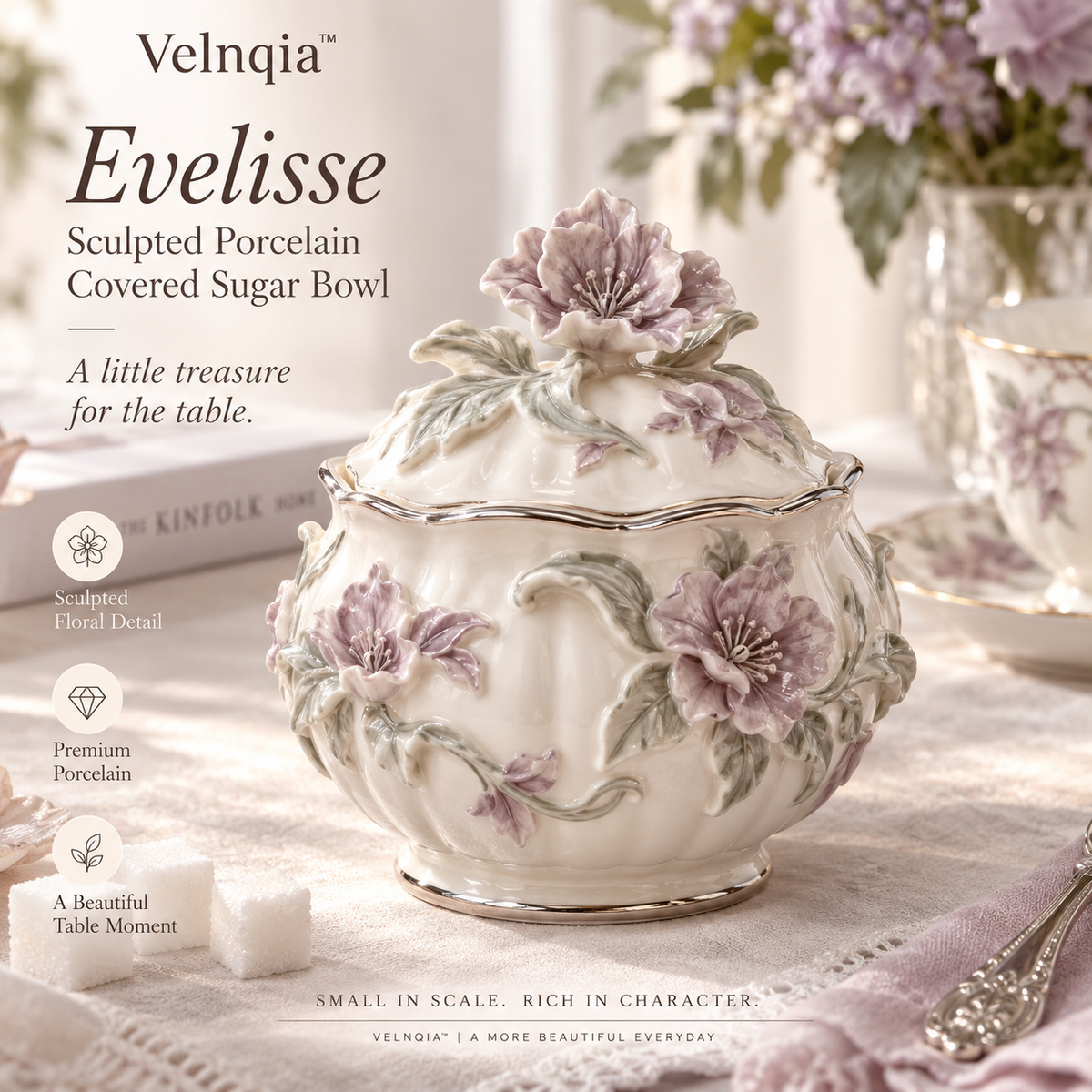 Velnqia™ Evelisse — Sculpted Porcelain Covered Sugar Bowl