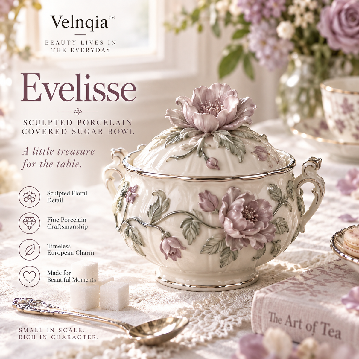 Velnqia™ Evelisse — Sculpted Porcelain Covered Sugar Bowl