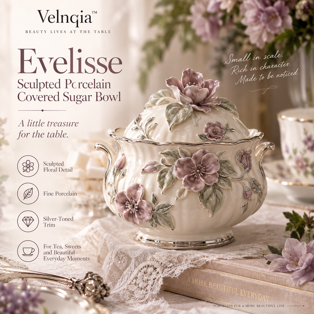 Velnqia™ Evelisse — Sculpted Porcelain Covered Sugar Bowl