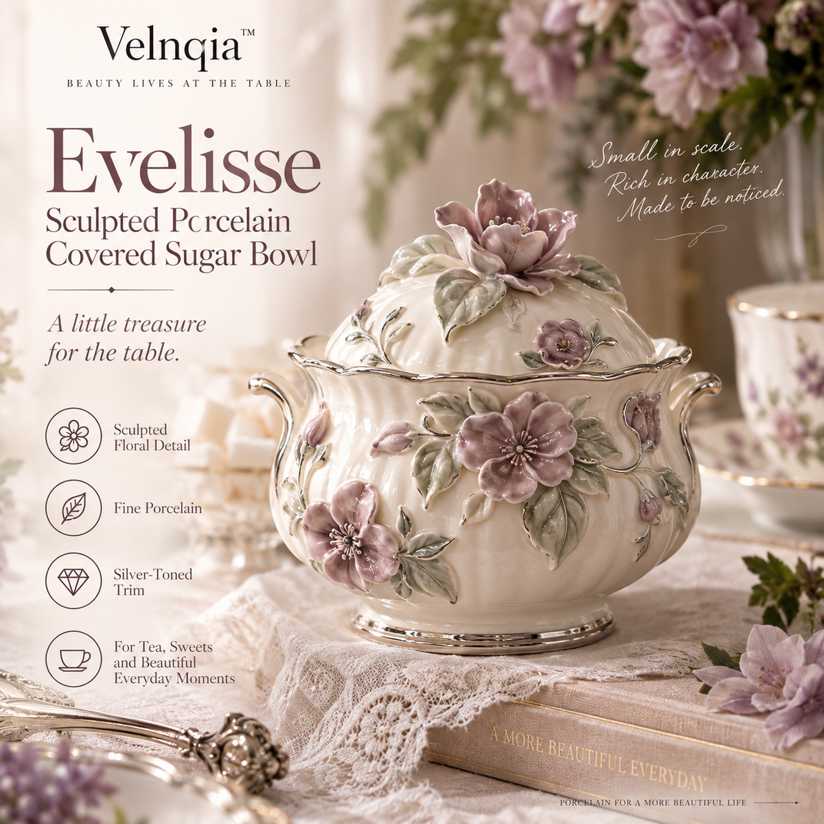 Velnqia™ Evelisse — Sculpted Porcelain Covered Sugar Bowl