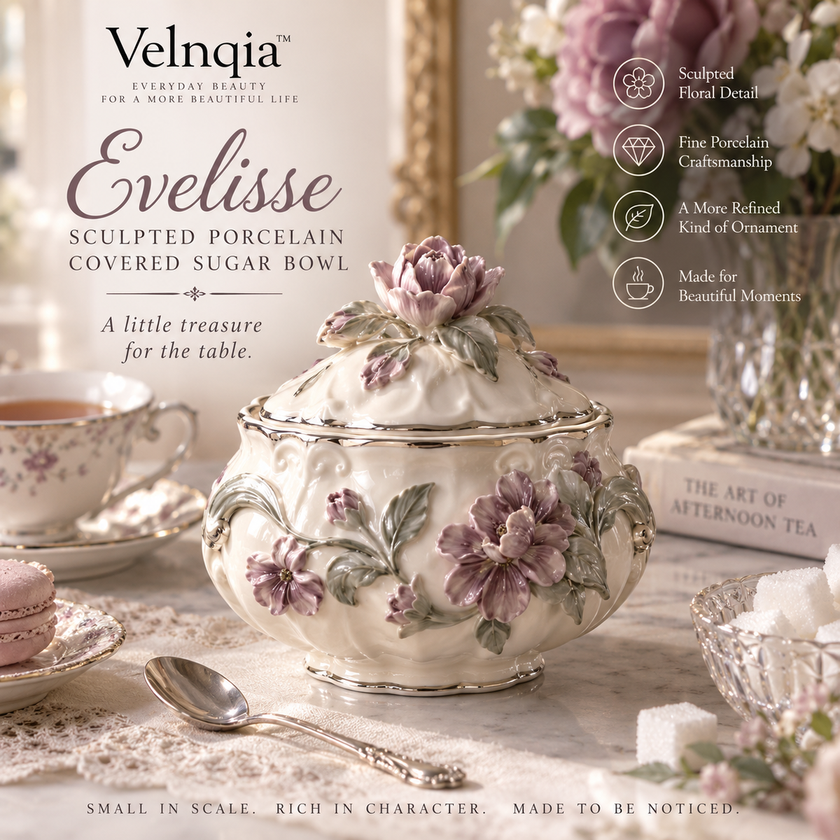 Velnqia™ Evelisse — Sculpted Porcelain Covered Sugar Bowl