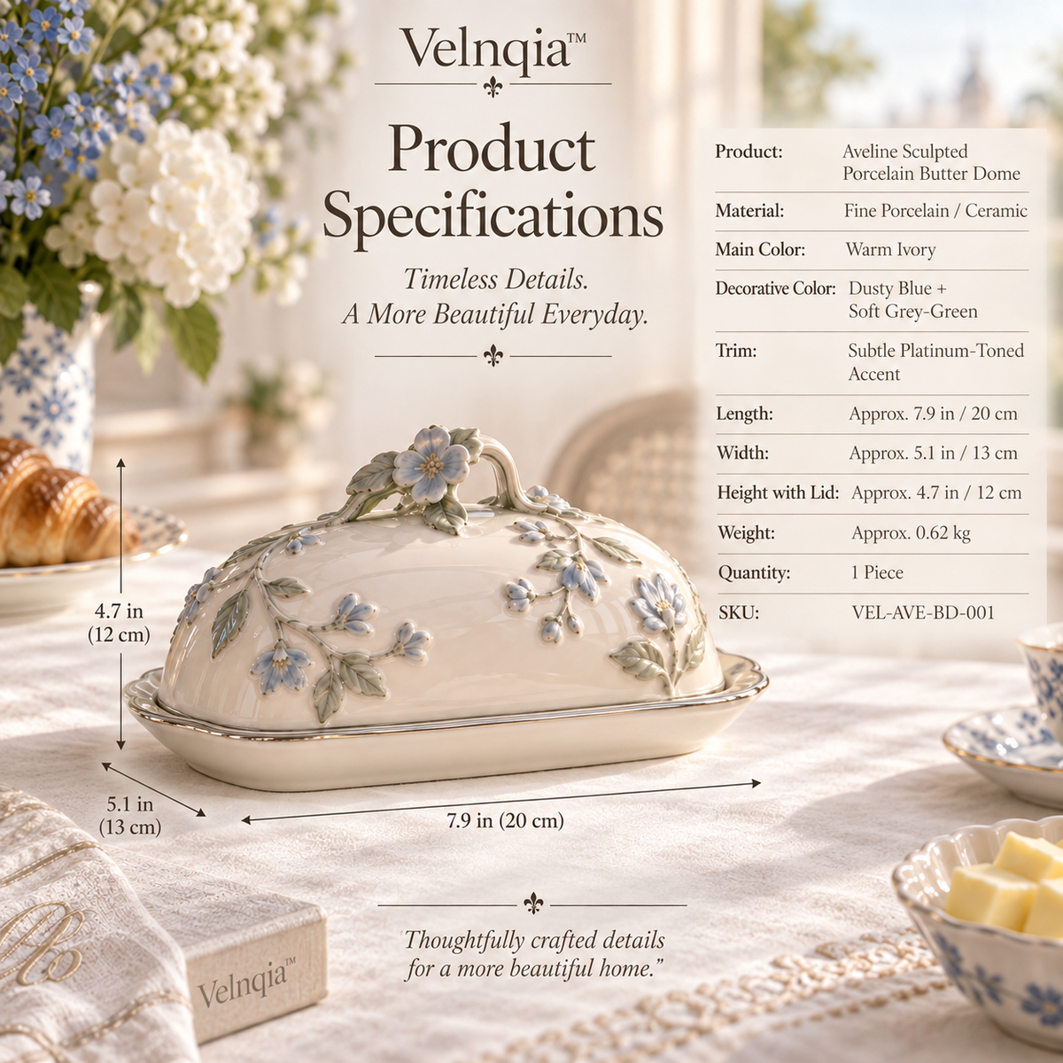 Velnqia™ Aveline — Sculpted Porcelain Butter Dome
