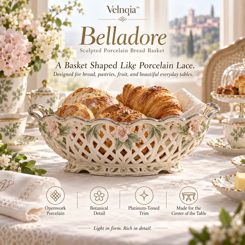 Velnqia™ Belladore — Sculpted Porcelain Bread Basket