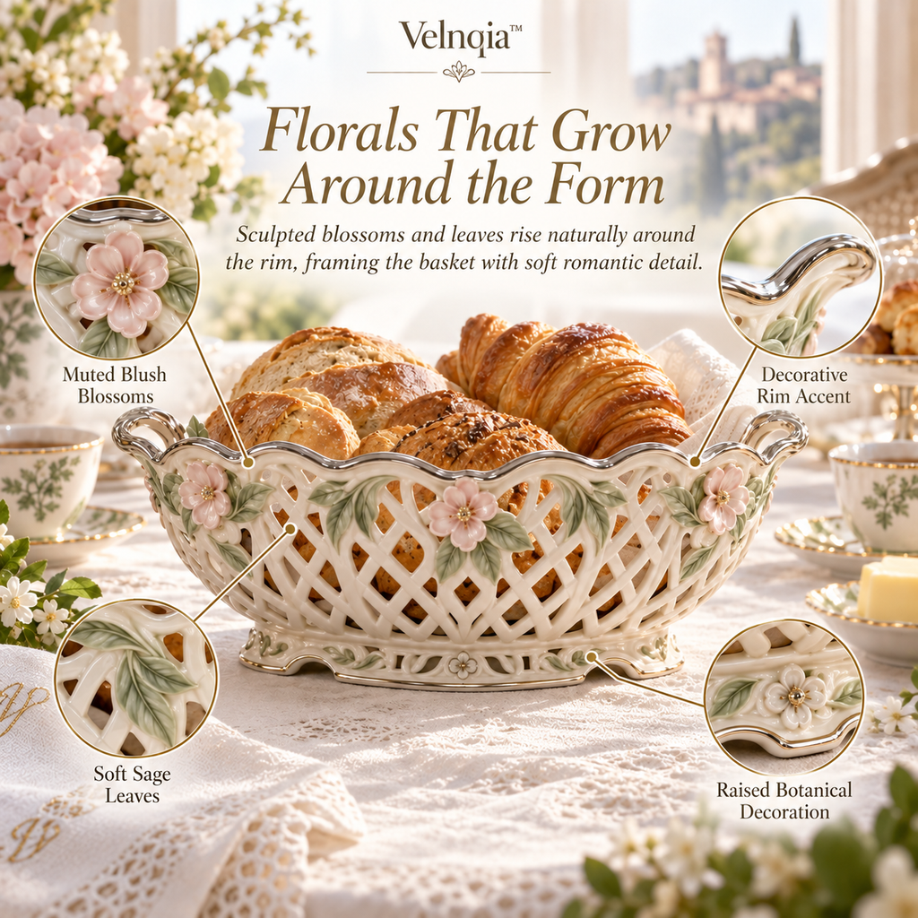 Velnqia™ Belladore — Sculpted Porcelain Bread Basket