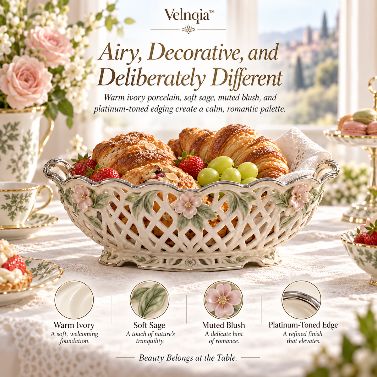 Velnqia™ Belladore — Sculpted Porcelain Bread Basket