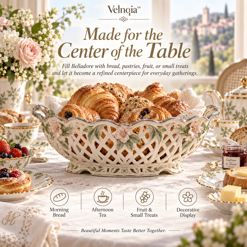 Velnqia™ Belladore — Sculpted Porcelain Bread Basket