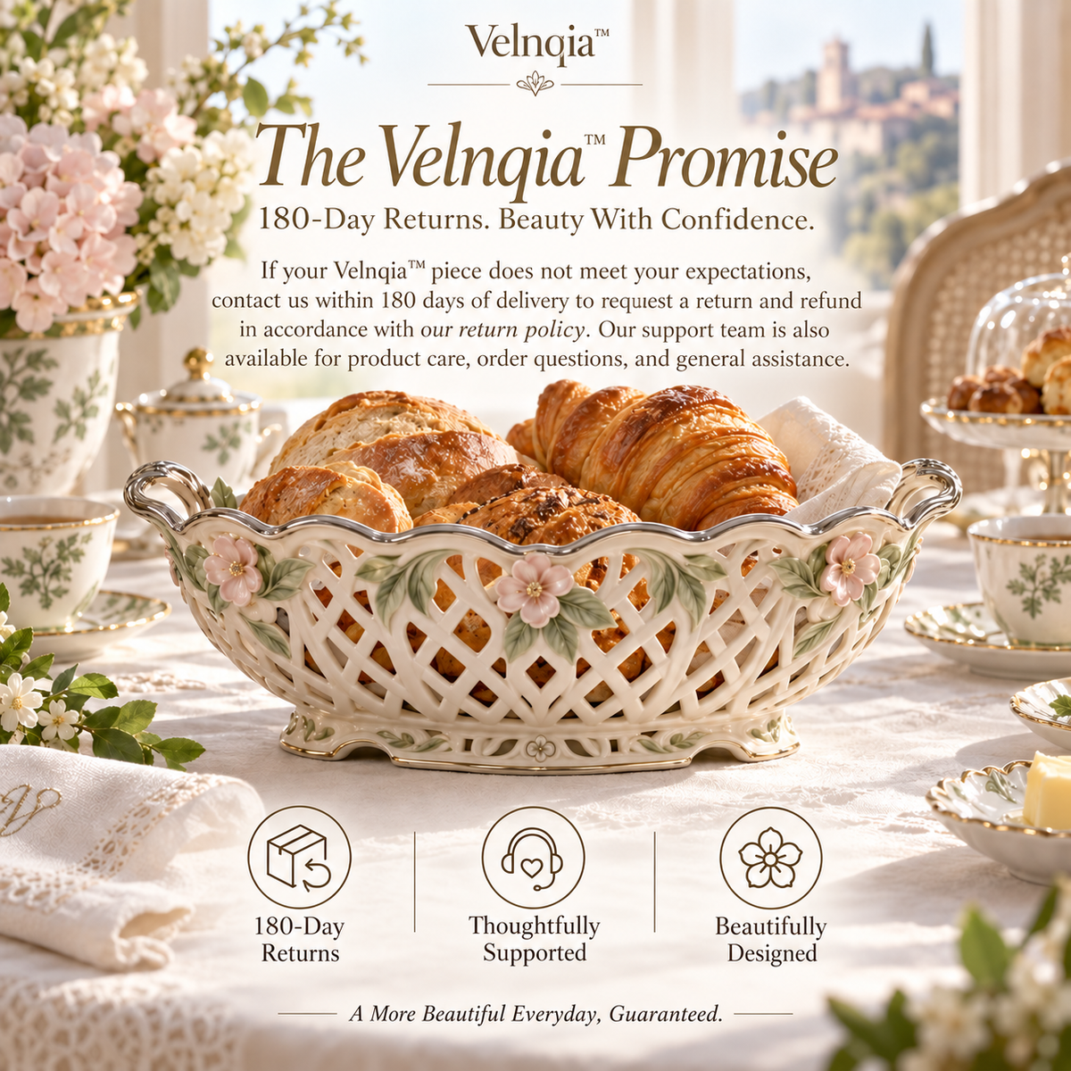 Velnqia™ Belladore — Sculpted Porcelain Bread Basket