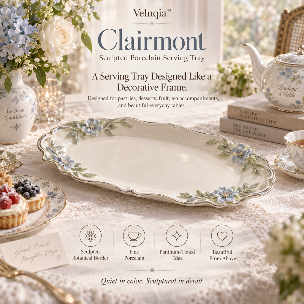 Velnqia™ Clairmont — Sculpted Porcelain Serving Tray