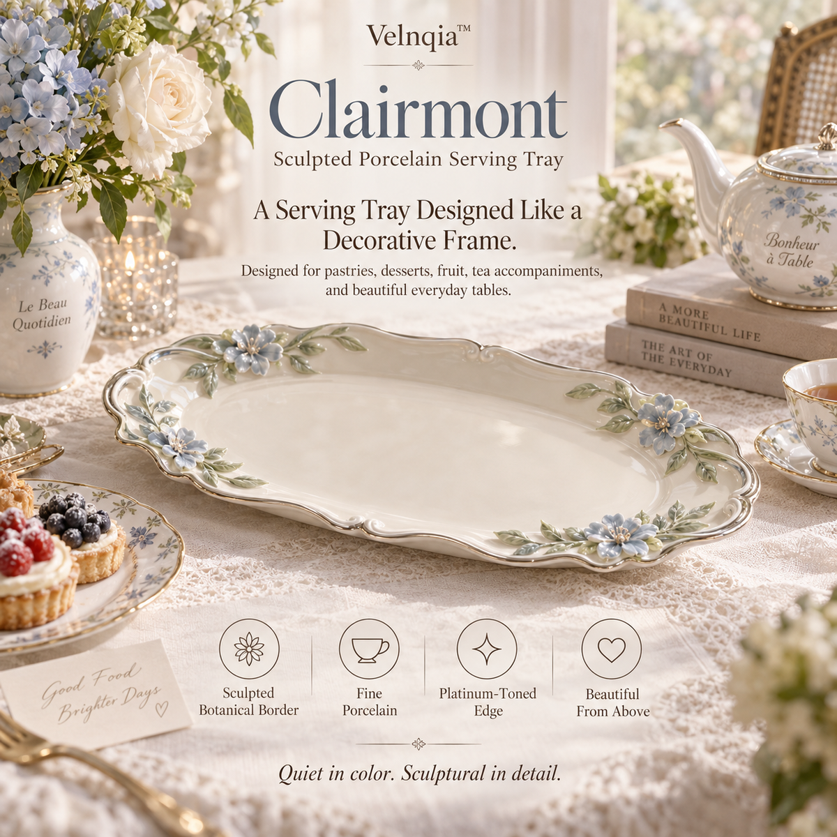 Velnqia™ Clairmont — Sculpted Porcelain Serving Tray