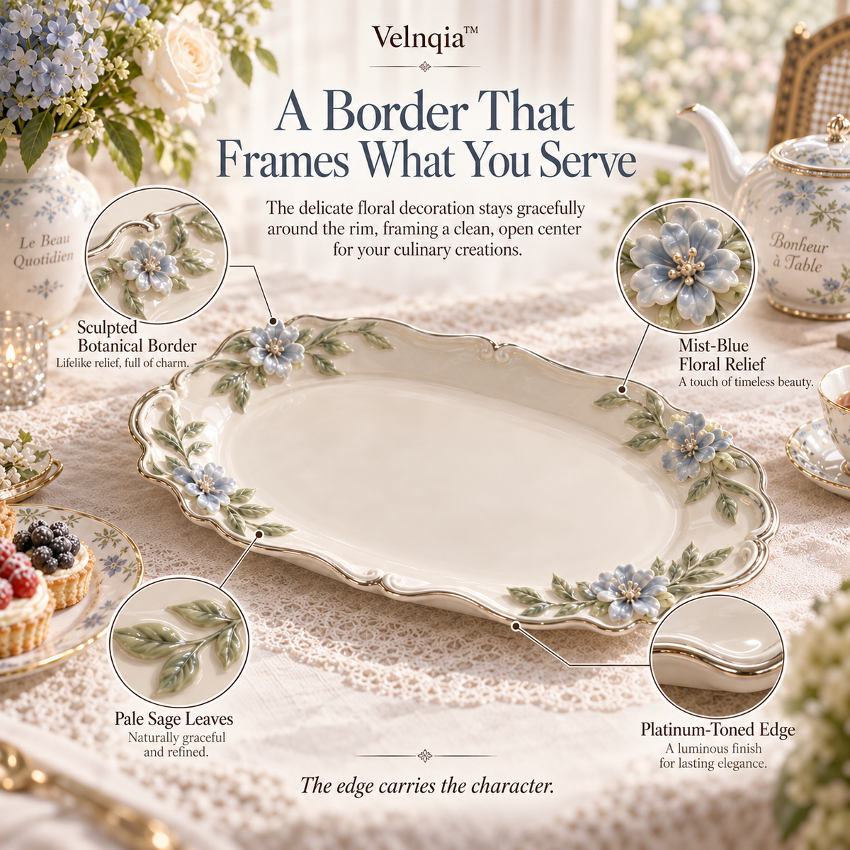 Velnqia™ Clairmont — Sculpted Porcelain Serving Tray