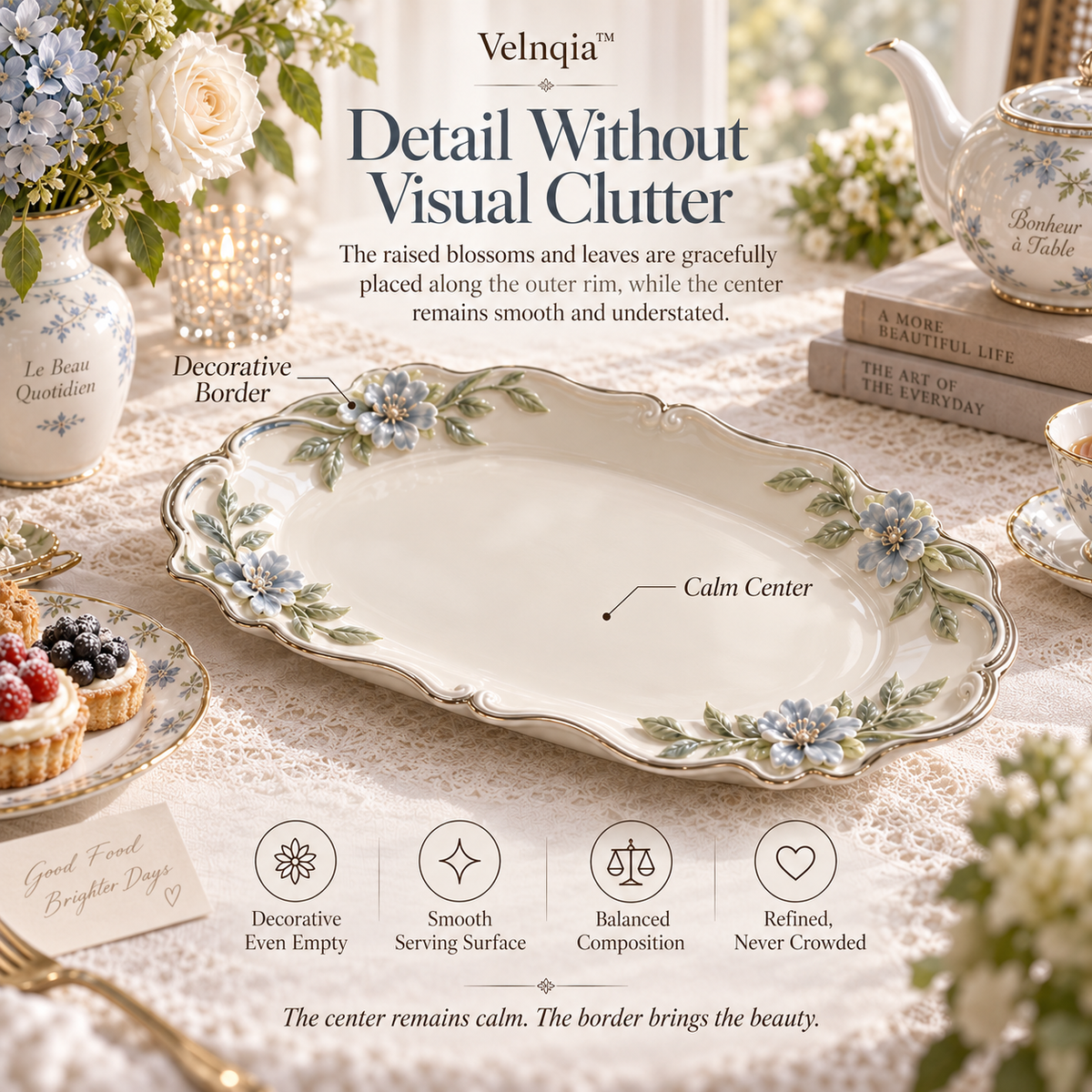 Velnqia™ Clairmont — Sculpted Porcelain Serving Tray
