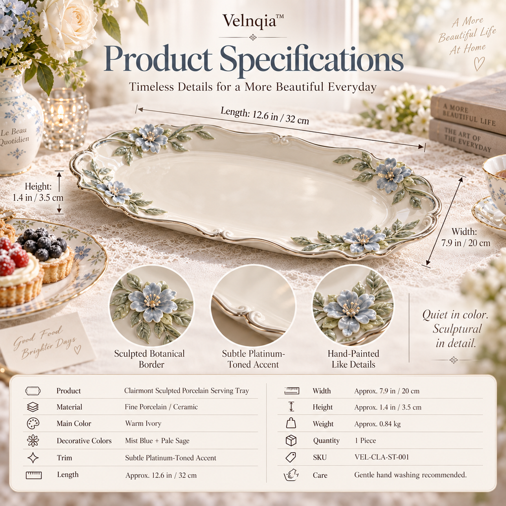 Velnqia™ Clairmont — Sculpted Porcelain Serving Tray