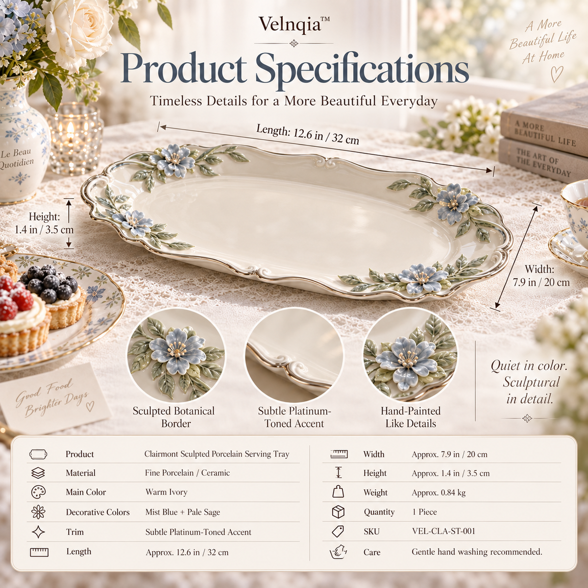 Velnqia™ Clairmont — Sculpted Porcelain Serving Tray