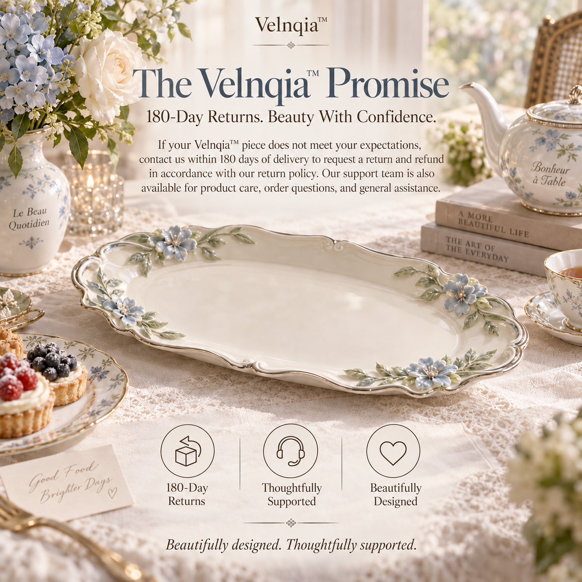 Velnqia™ Clairmont — Sculpted Porcelain Serving Tray