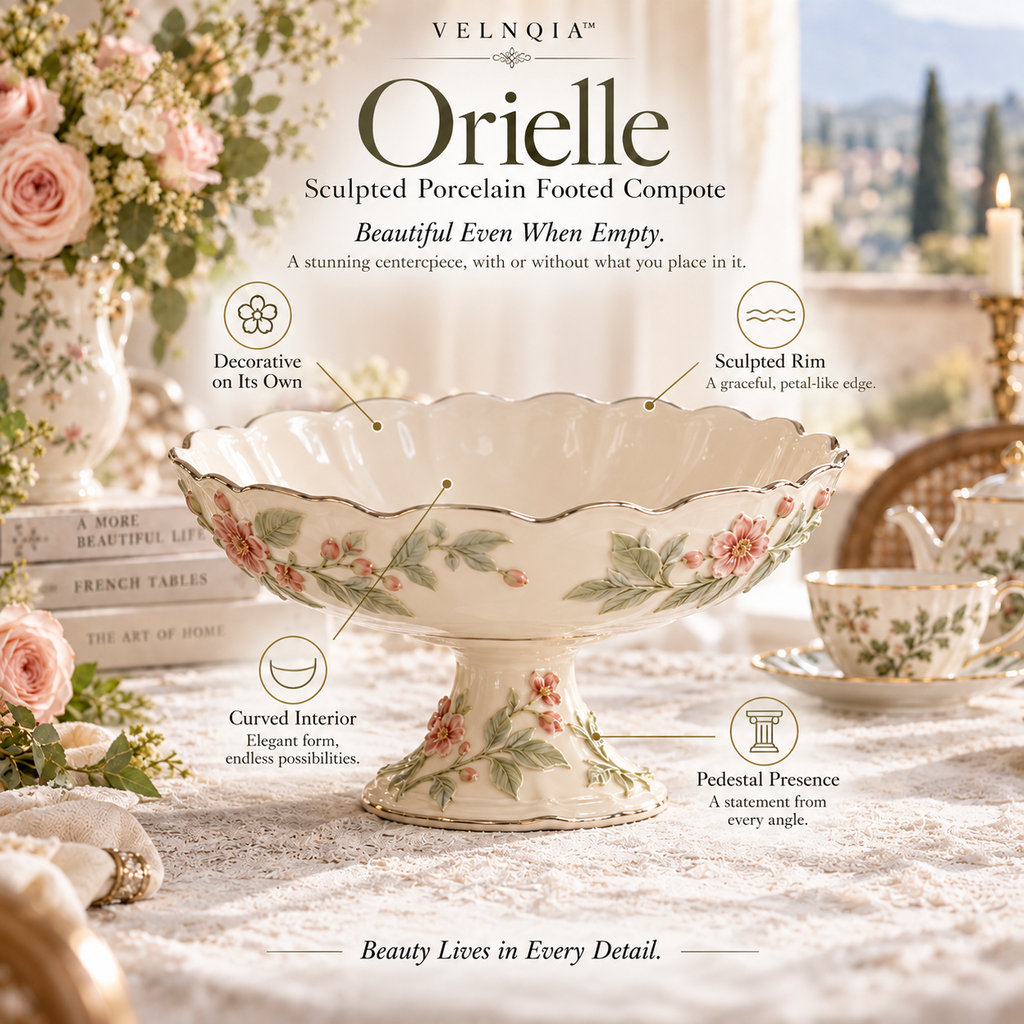 Velnqia™ Orielle — Sculpted Porcelain Footed Compote
