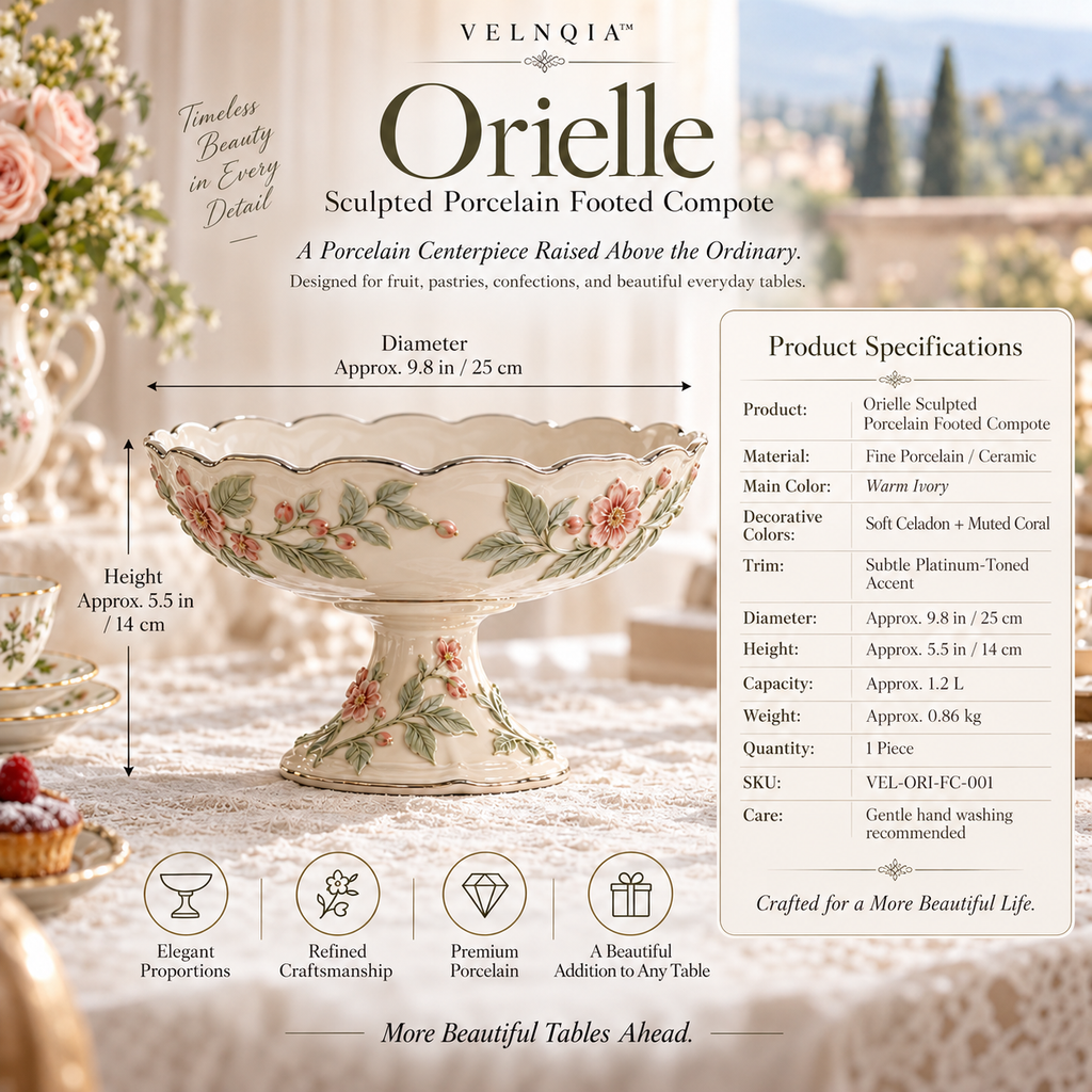 Velnqia™ Orielle — Sculpted Porcelain Footed Compote