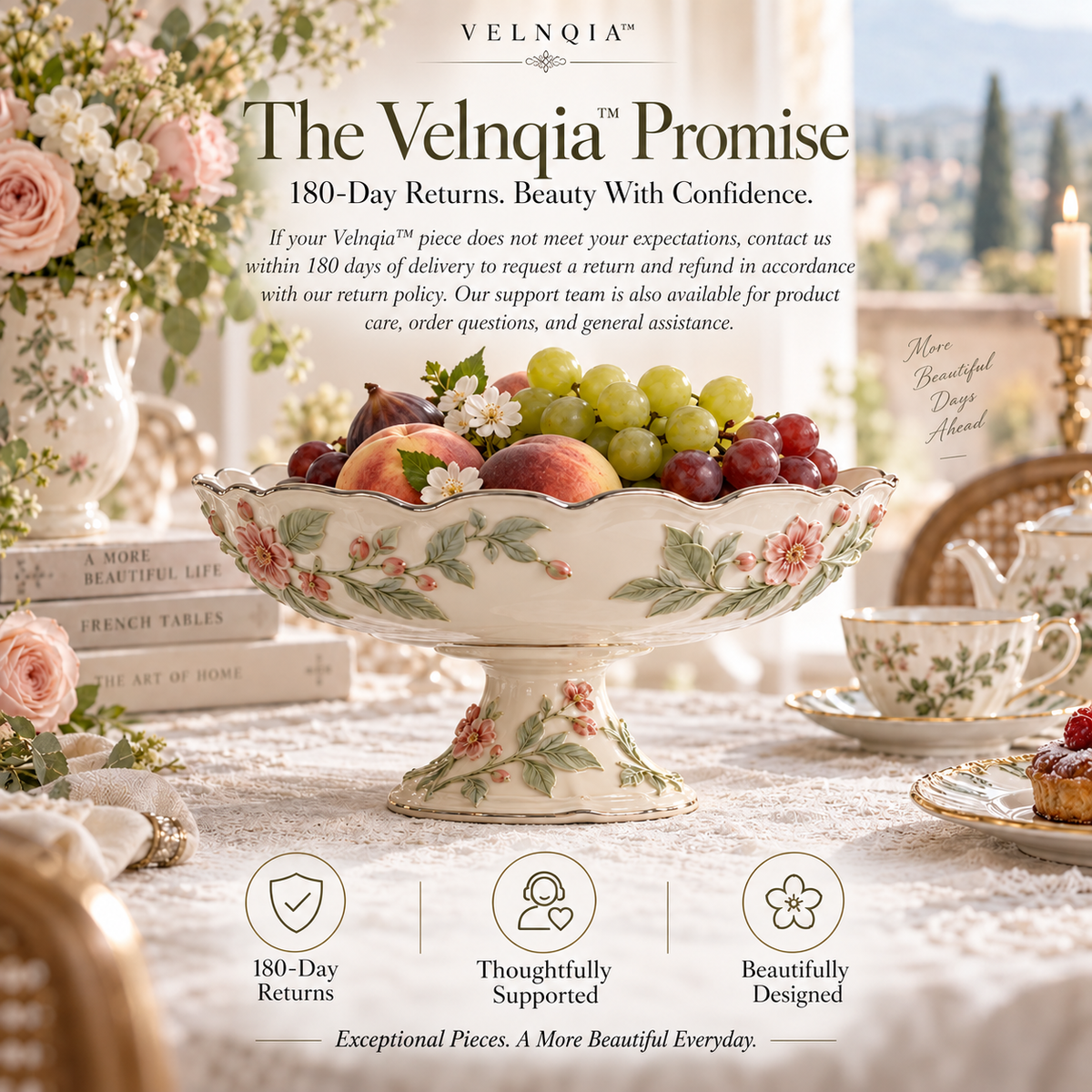 Velnqia™ Orielle — Sculpted Porcelain Footed Compote
