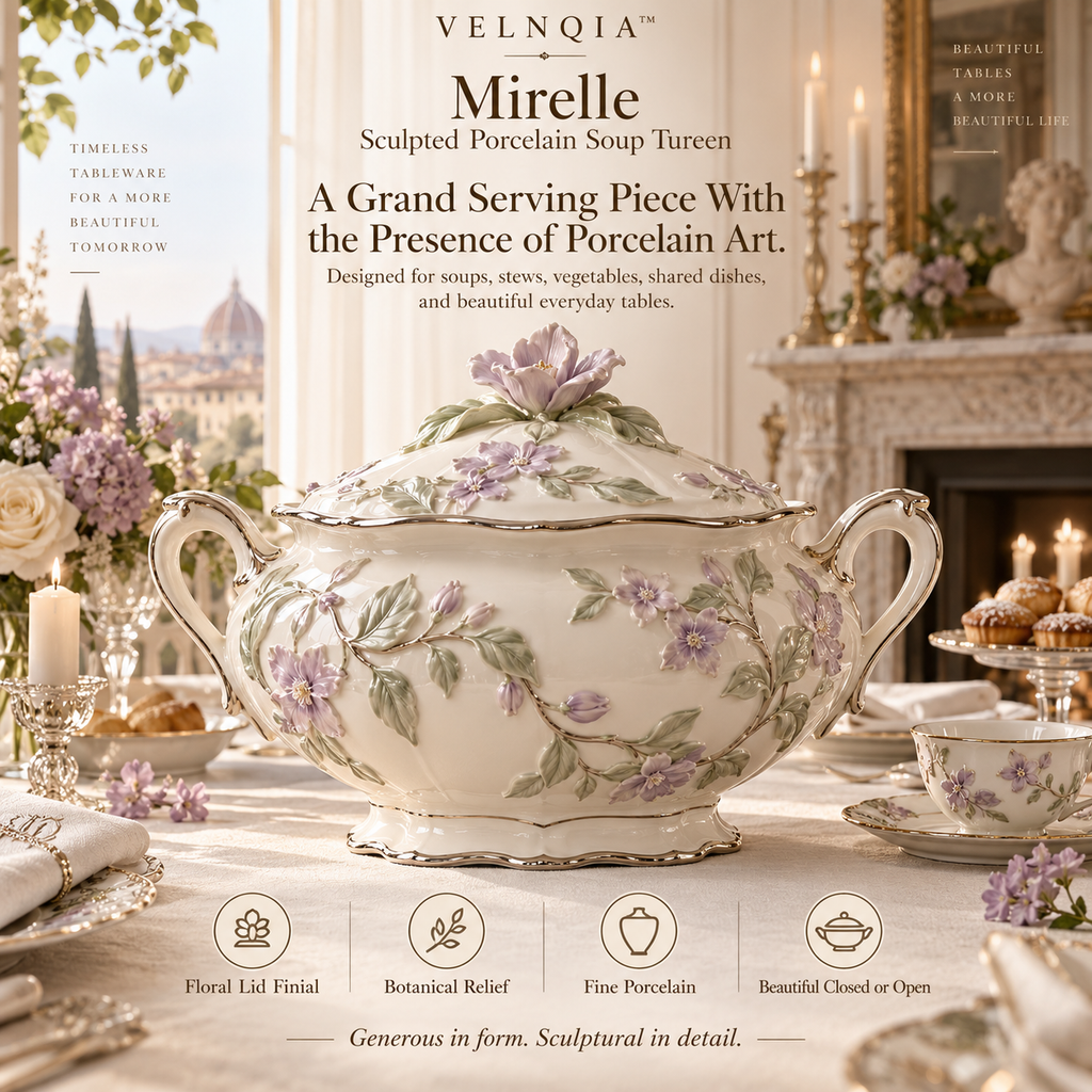 Velnqia™ Mirelle — Sculpted Porcelain Soup Tureen