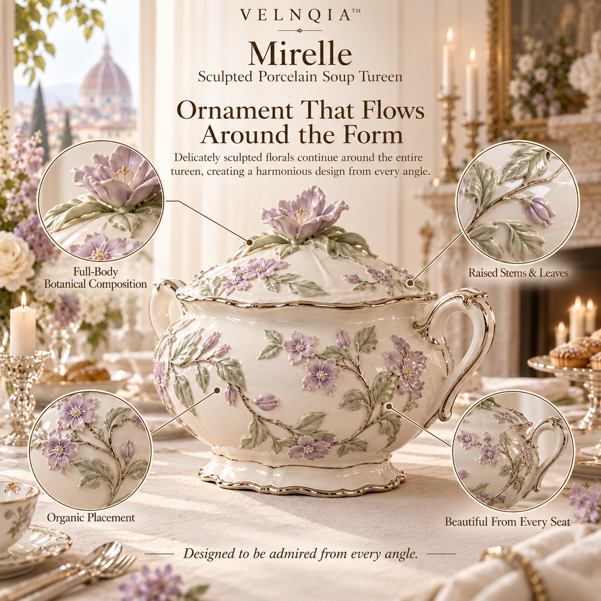Velnqia™ Mirelle — Sculpted Porcelain Soup Tureen