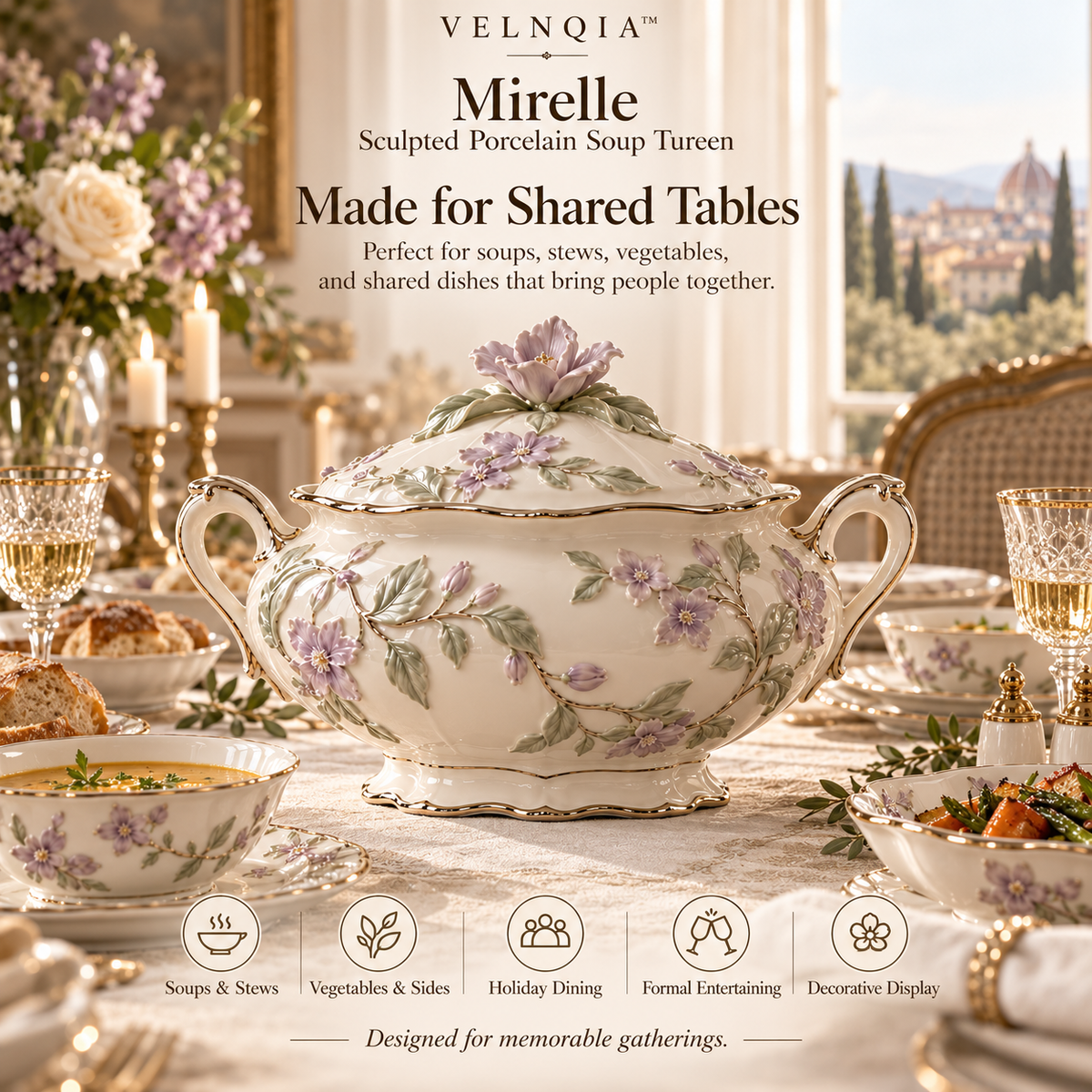 Velnqia™ Mirelle — Sculpted Porcelain Soup Tureen