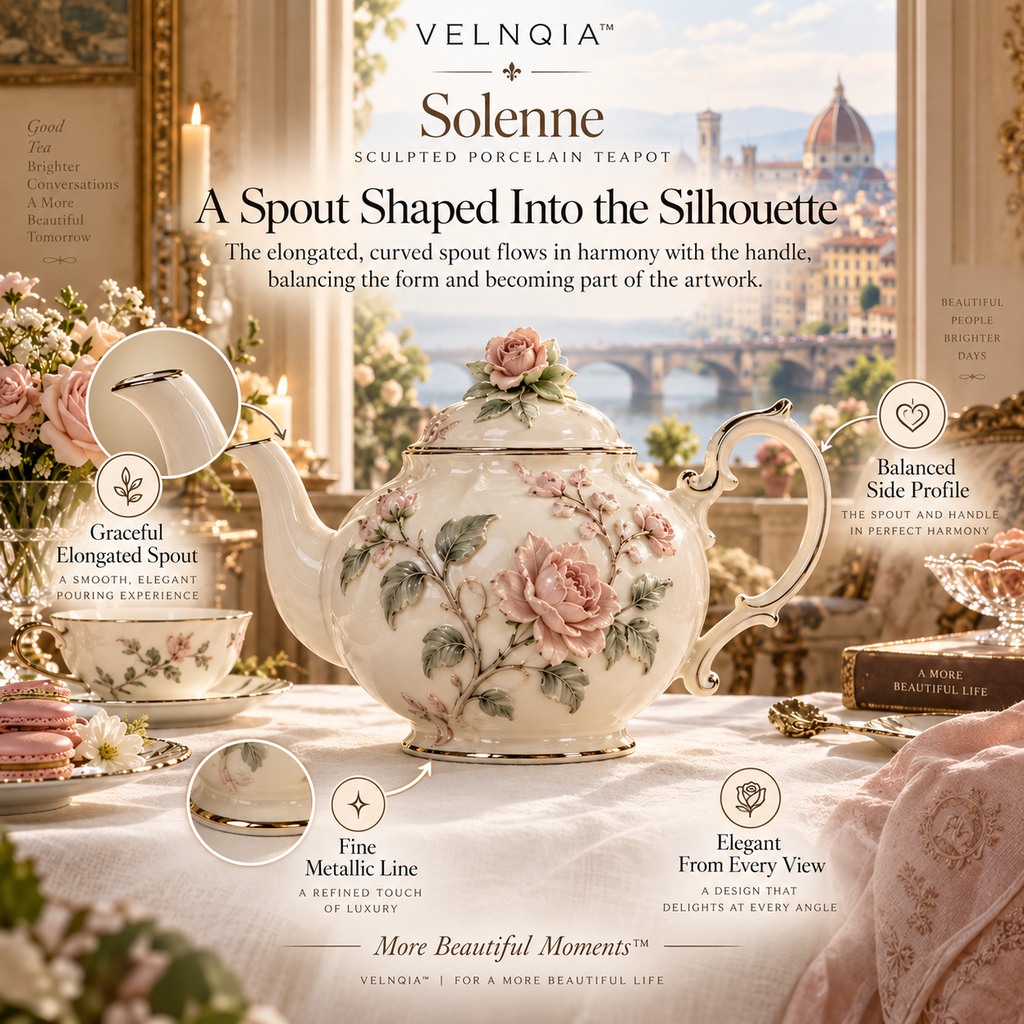 Velnqia™ Solenne — Sculpted Porcelain Teapot