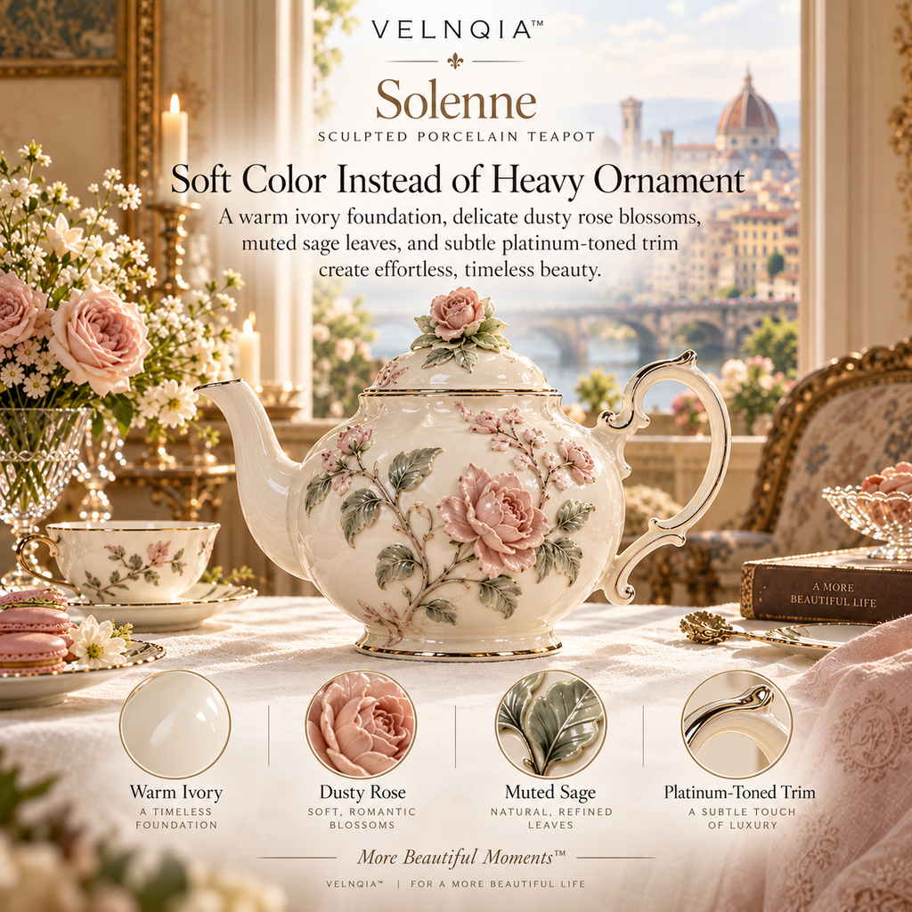Velnqia™ Solenne — Sculpted Porcelain Teapot