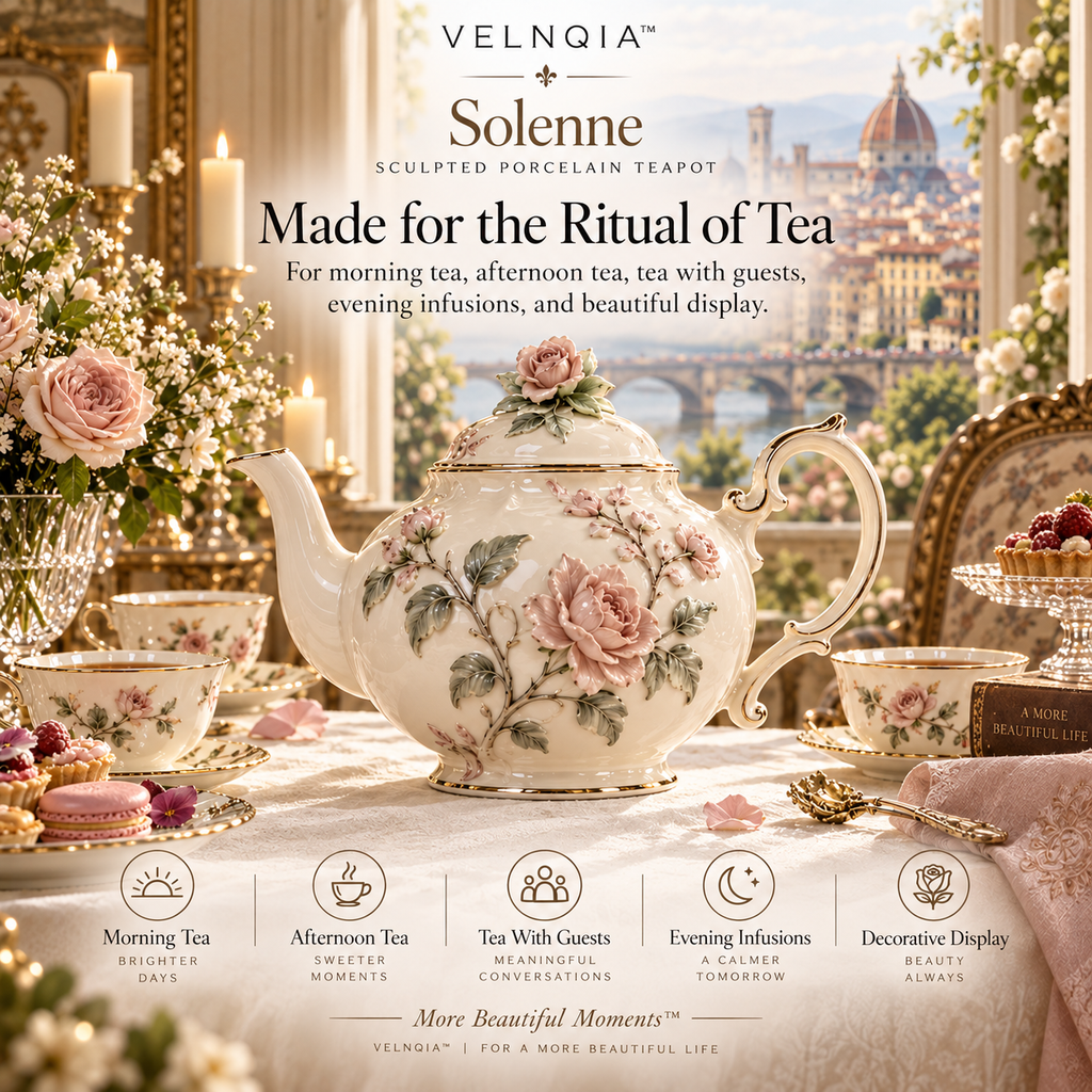 Velnqia™ Solenne — Sculpted Porcelain Teapot