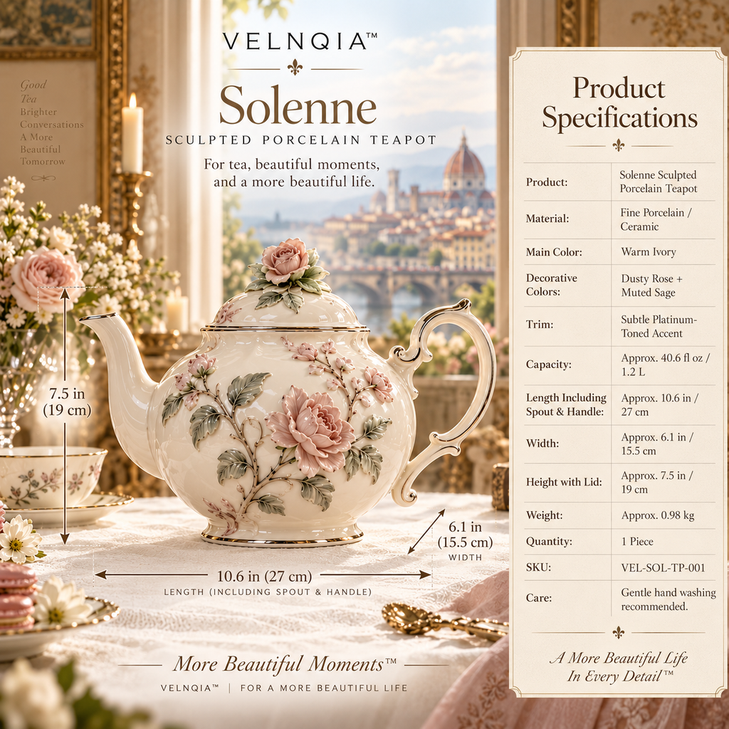 Velnqia™ Solenne — Sculpted Porcelain Teapot