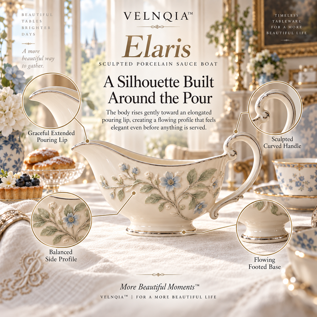 Velnqia™ Elaris — Sculpted Porcelain Sauce Boat