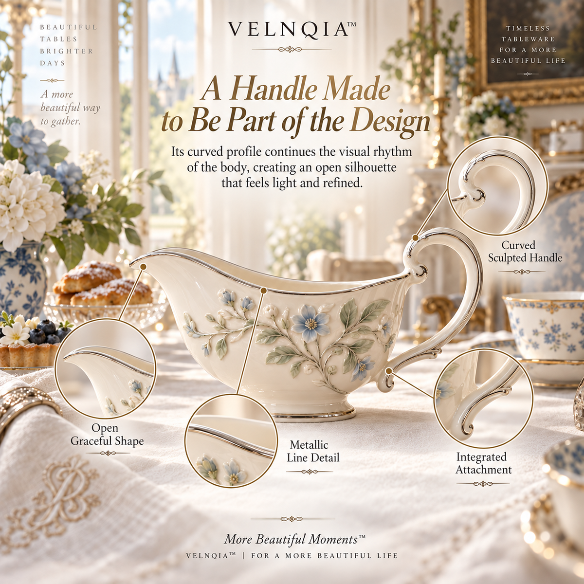 Velnqia™ Elaris — Sculpted Porcelain Sauce Boat