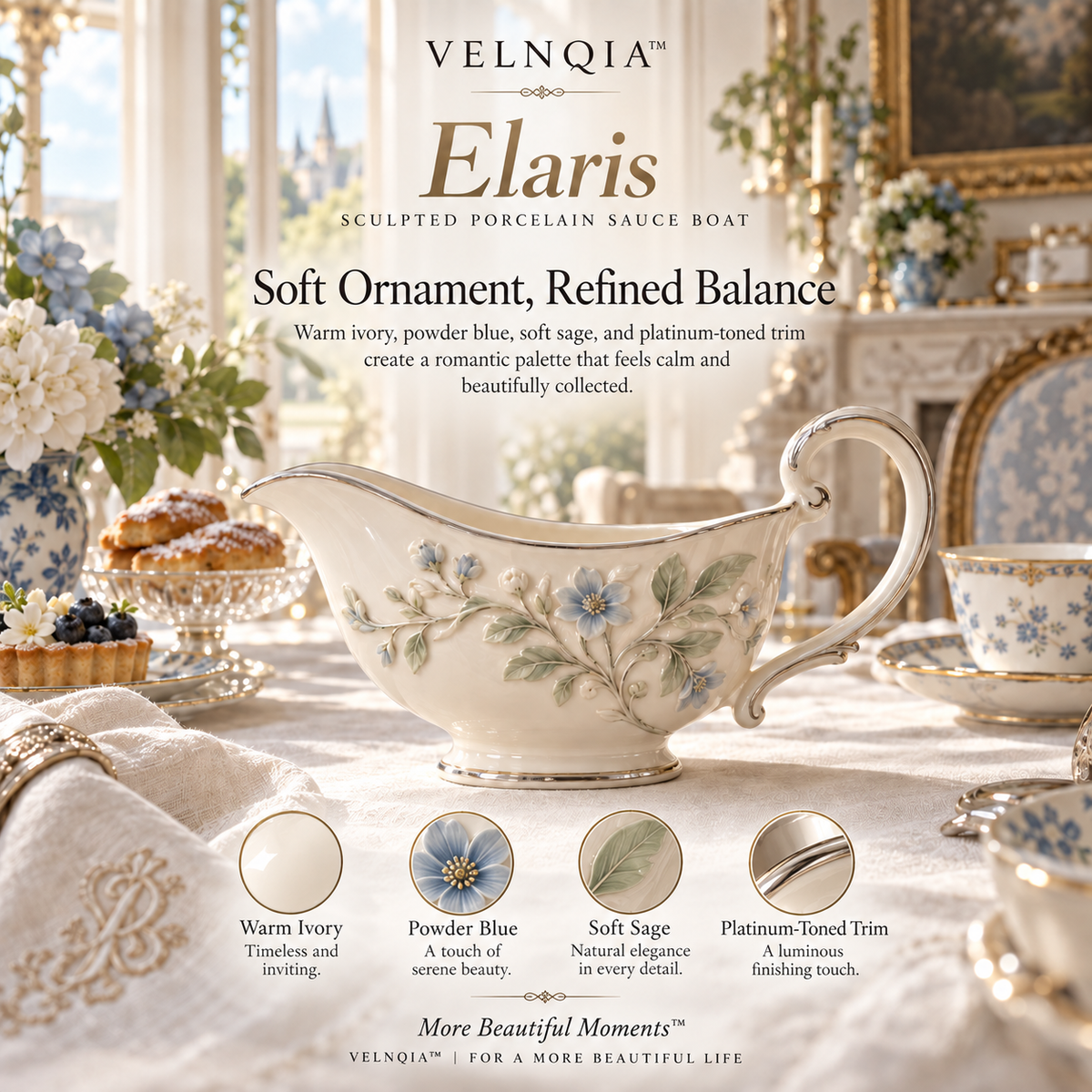 Velnqia™ Elaris — Sculpted Porcelain Sauce Boat
