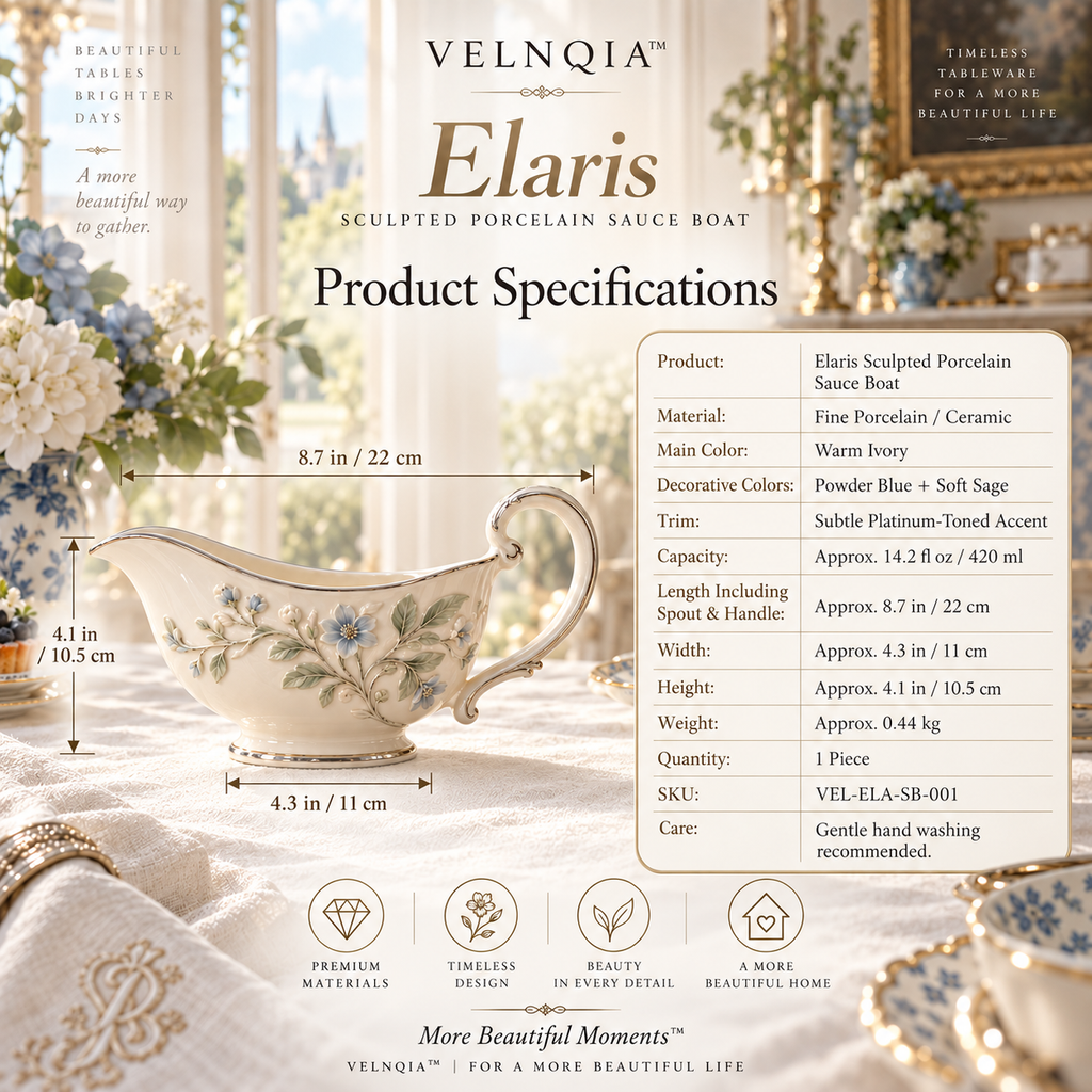 Velnqia™ Elaris — Sculpted Porcelain Sauce Boat