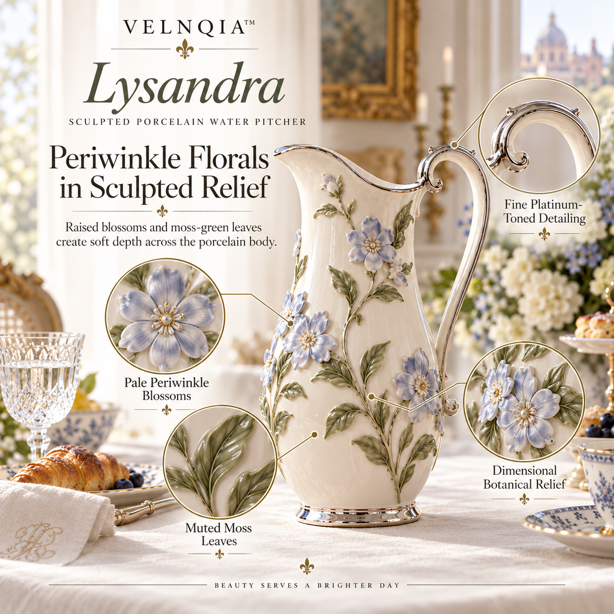 Velnqia™ Lysandra — Sculpted Porcelain Water Pitcher