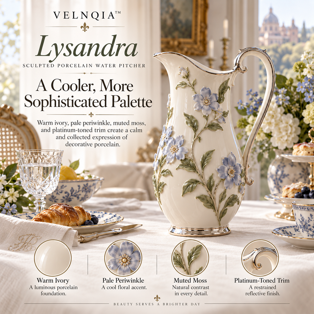 Velnqia™ Lysandra — Sculpted Porcelain Water Pitcher