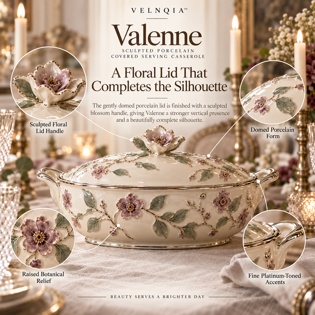 Velnqia™ Valenne — Sculpted Porcelain Covered Serving Casserole