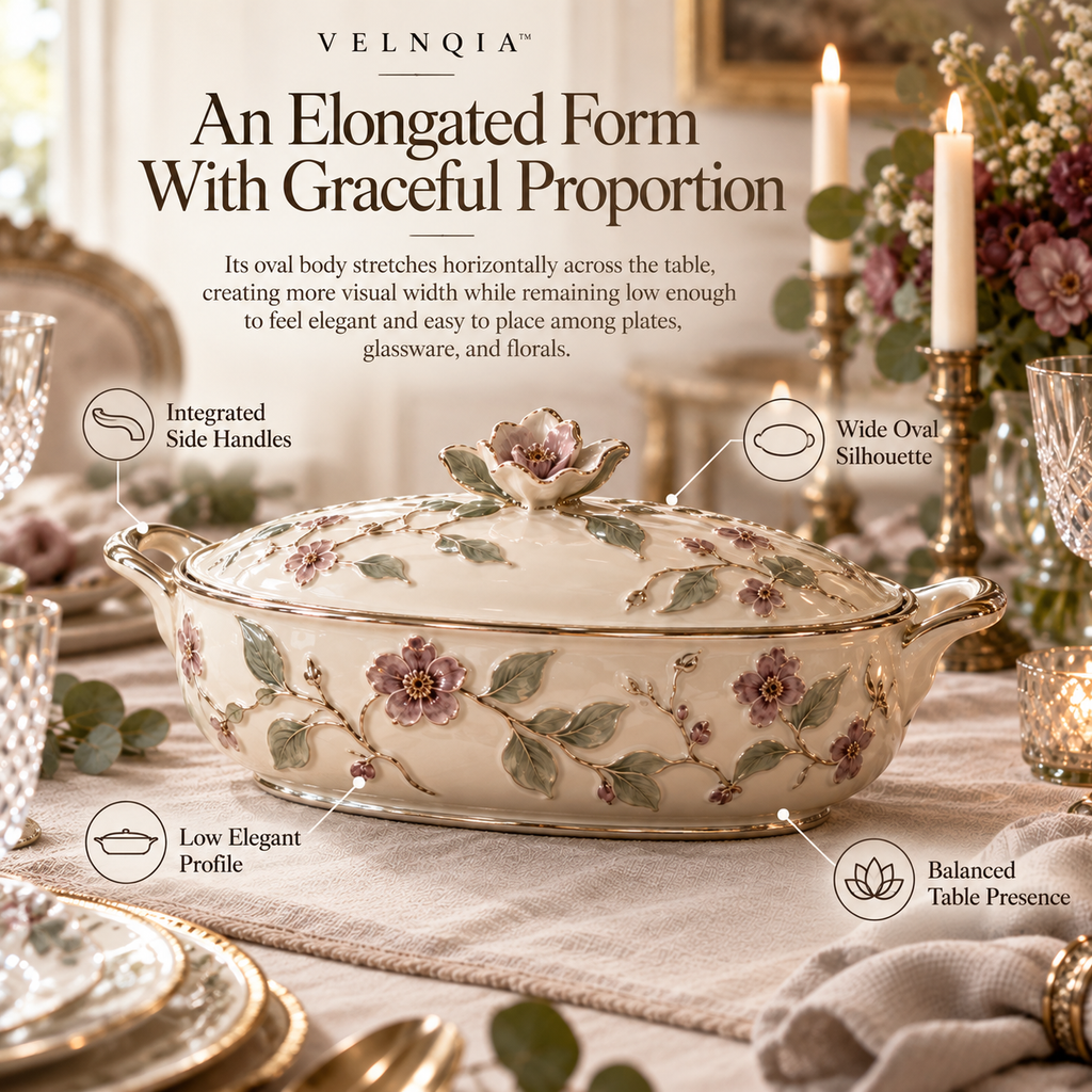 Velnqia™ Valenne — Sculpted Porcelain Covered Serving Casserole